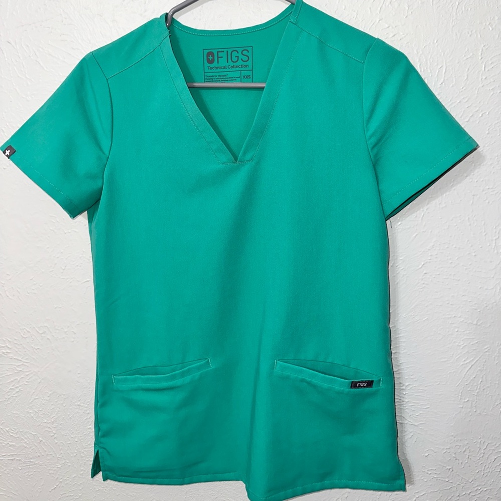 FIGS XXS Surgical Green Casma 3 Pocket Scrub Top